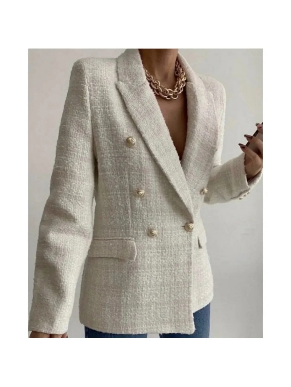 ZARA WOMAN DOUBLE BREASTED TWEED BLAZER!